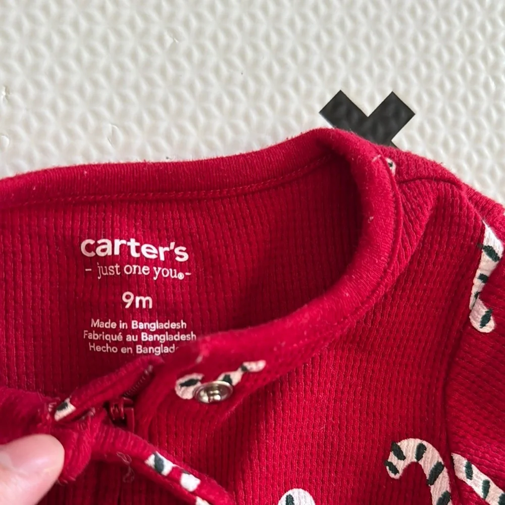Carter's Baby Candy Cane waffle knit Onesie in red size 9m